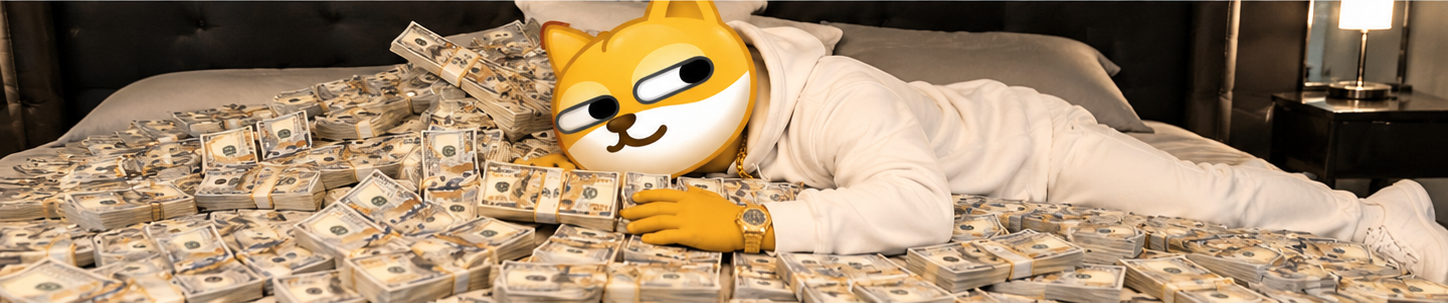 WangChai lying on a bed of money